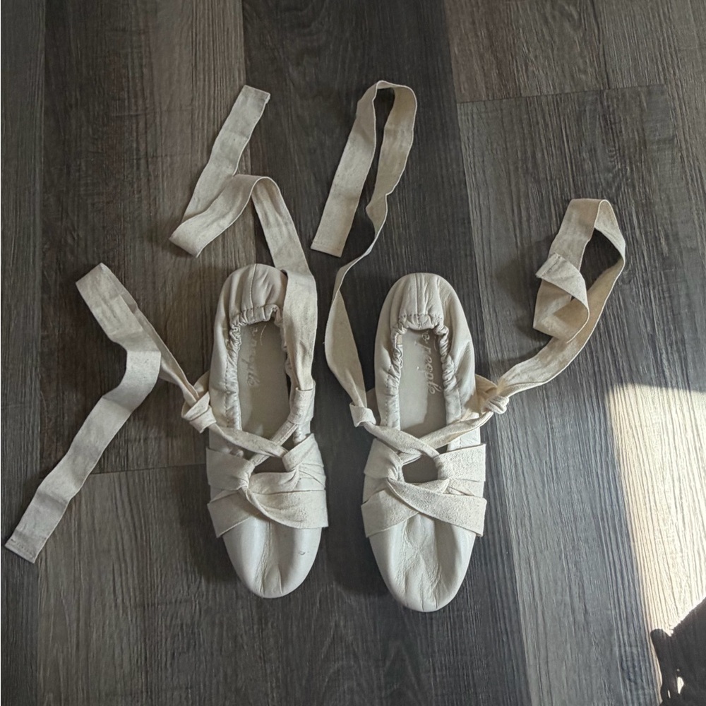 Free People Cream Ribbon Ballet Flats